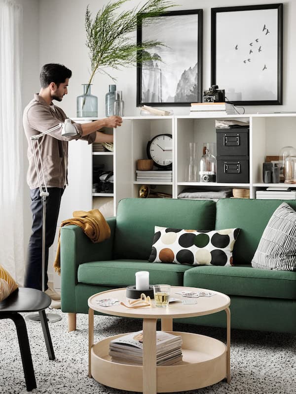 cabinets behind sofa